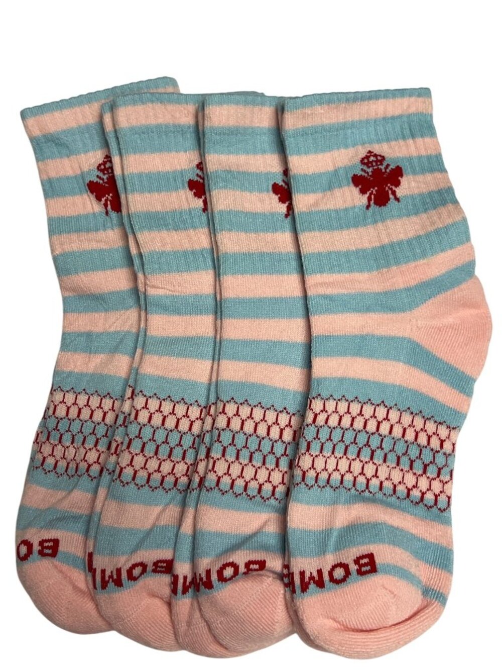 Bombas Ankle Socks Medium NWOT 4 Pair Pink Blue Striped Cushioned Comfort Socks